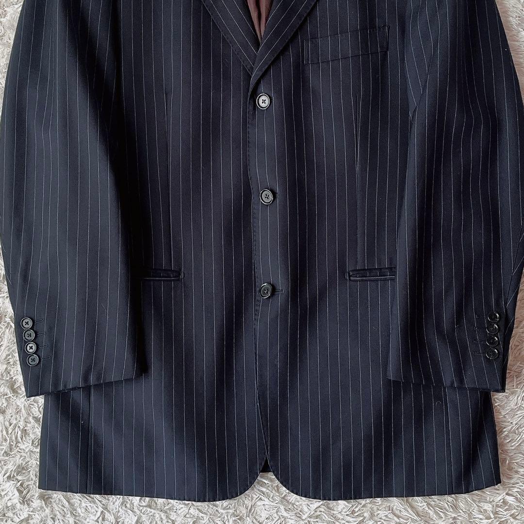 【美品】ポールスチュアート シングルジャケット スーツセットアップ 紺ストライプ