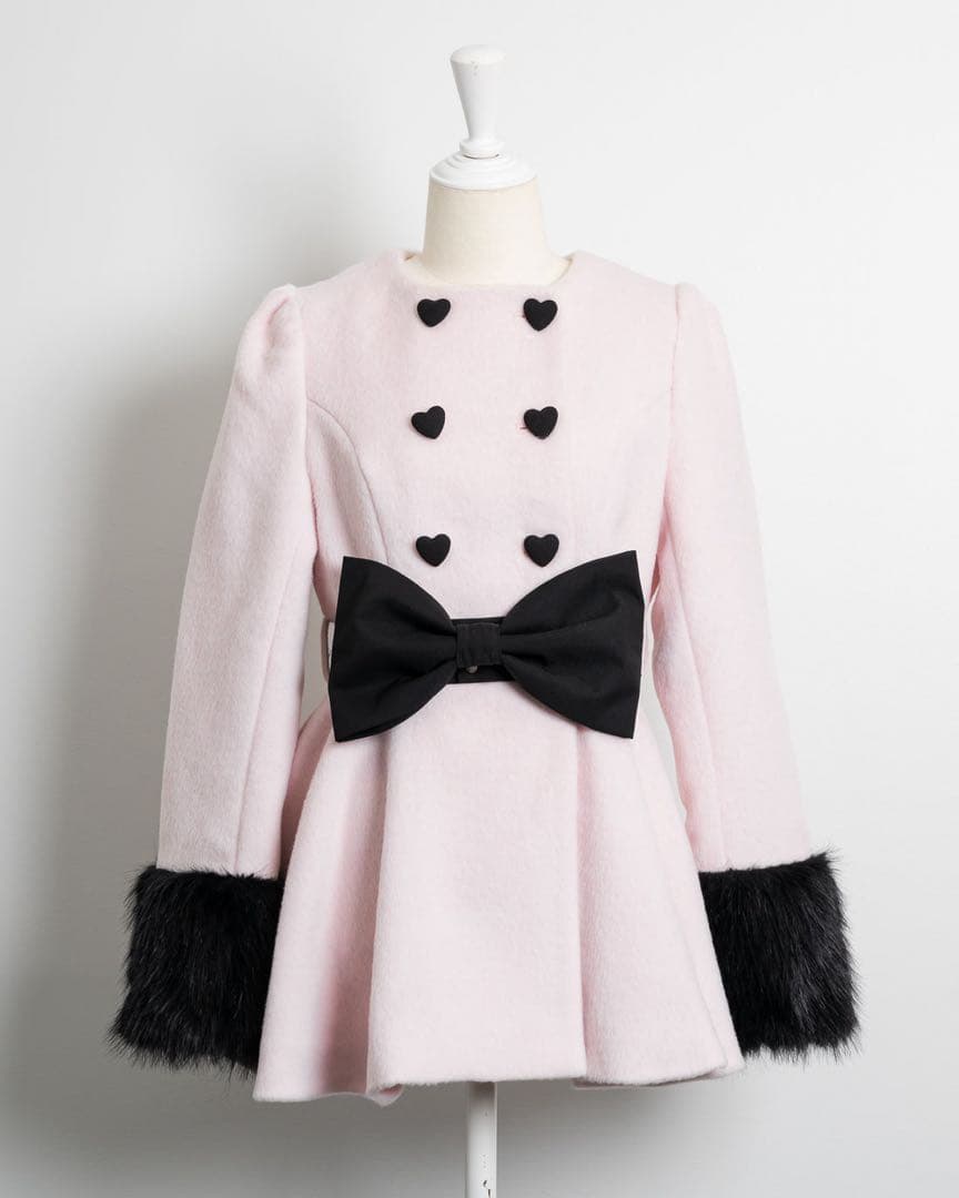 ♥あち♥piumハートボタンリボンベルトシャギーコート ピンク