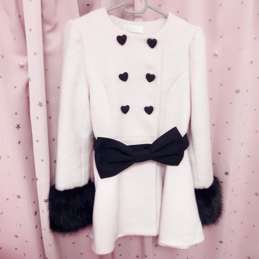 ♥あち♥piumハートボタンリボンベルトシャギーコート ピンク