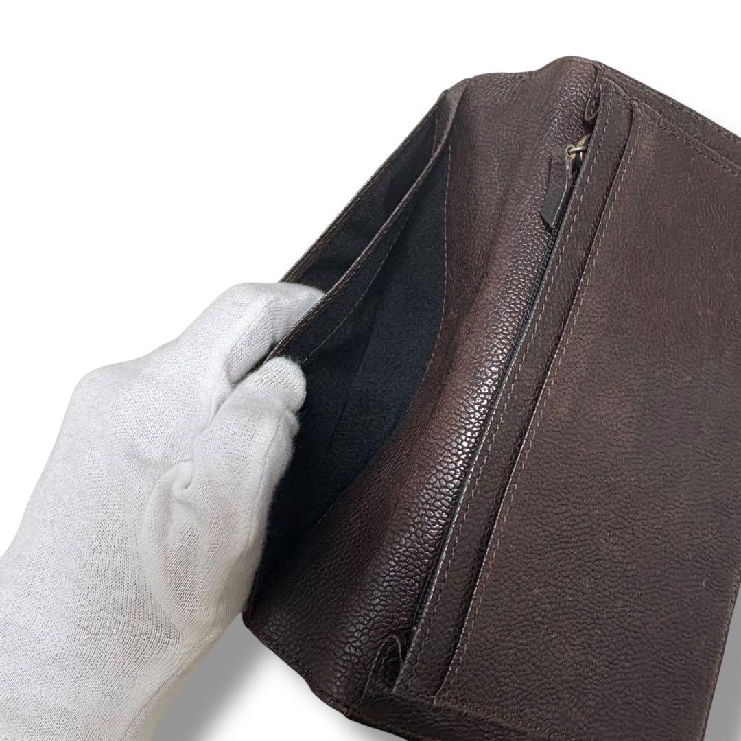 CHANEL シャネル キャビアスキン ワイルドステッチ 長財布 ダークブラウン