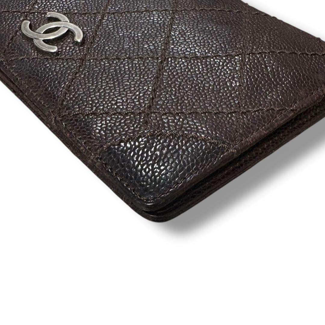 CHANEL シャネル キャビアスキン ワイルドステッチ 長財布 ダークブラウン