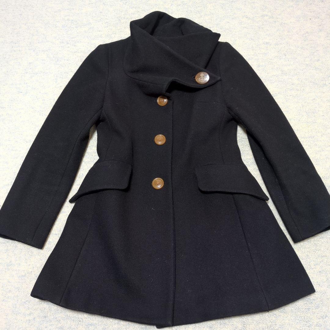 ヴィヴィアンウエストウッドレッドレーベル 変形 オーブ 総ロゴ ウールコート 黒