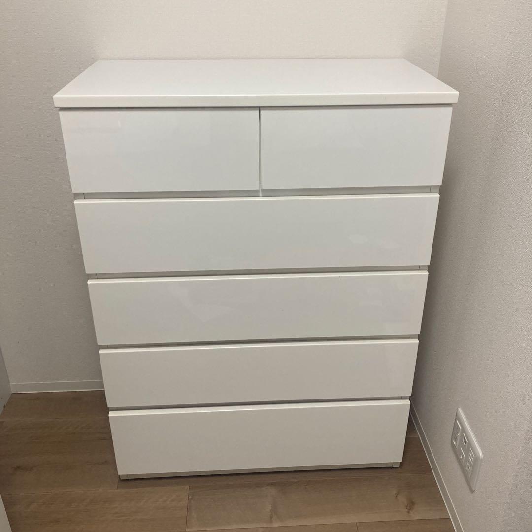 ホワイト 5段チェスト 奥行き42cm×幅80cm×高さ108cm