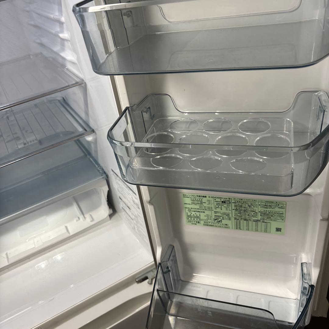 日立XG4300H冷蔵庫 ホワイト 430L 両開き 2017年製 真空チルド