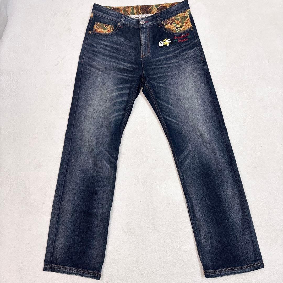 00s PANDIESTA W34 刺繍 和柄 バギー デニム ワイドストレート