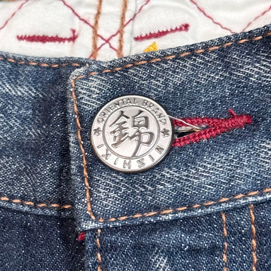 00s PANDIESTA W34 刺繍 和柄 バギー デニム ワイドストレート