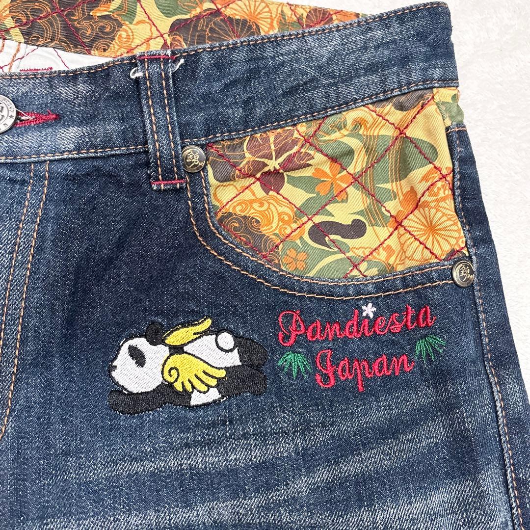 00s PANDIESTA W34 刺繍 和柄 バギー デニム ワイドストレート