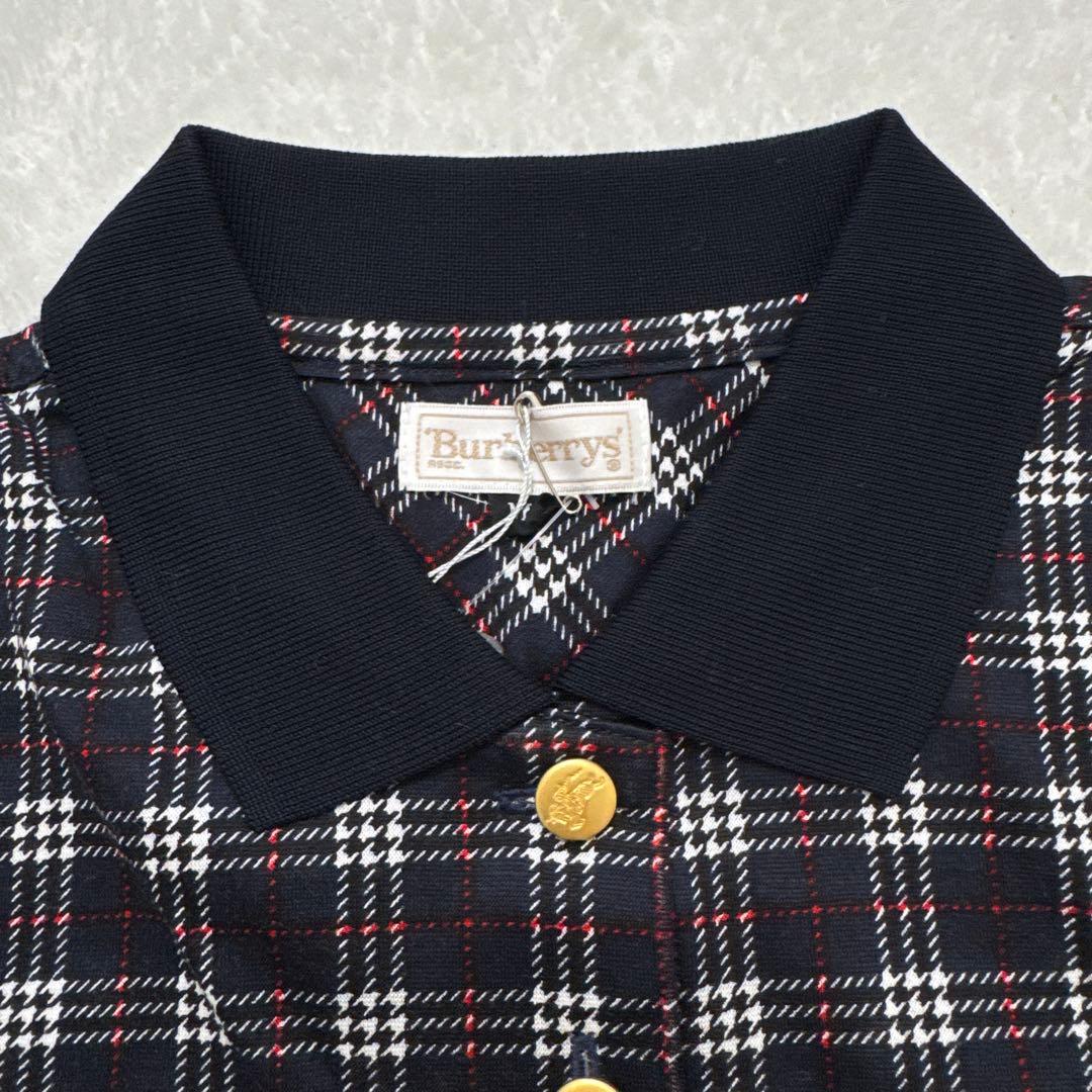 新品未使用 バーバリーズ ポロシャツ 金ボタン ノバチェック ネイビー 収縮性