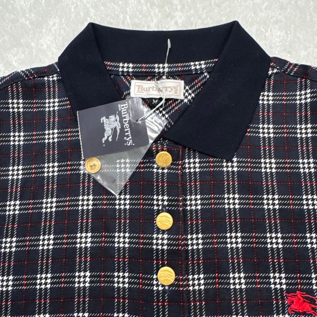 新品未使用 バーバリーズ ポロシャツ 金ボタン ノバチェック ネイビー 収縮性