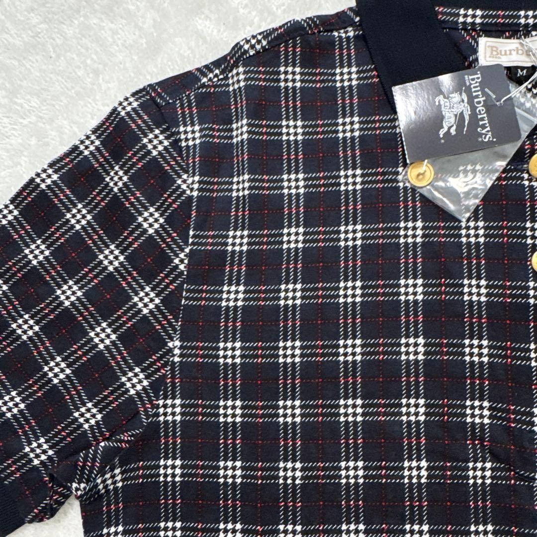 新品未使用 バーバリーズ ポロシャツ 金ボタン ノバチェック ネイビー 収縮性