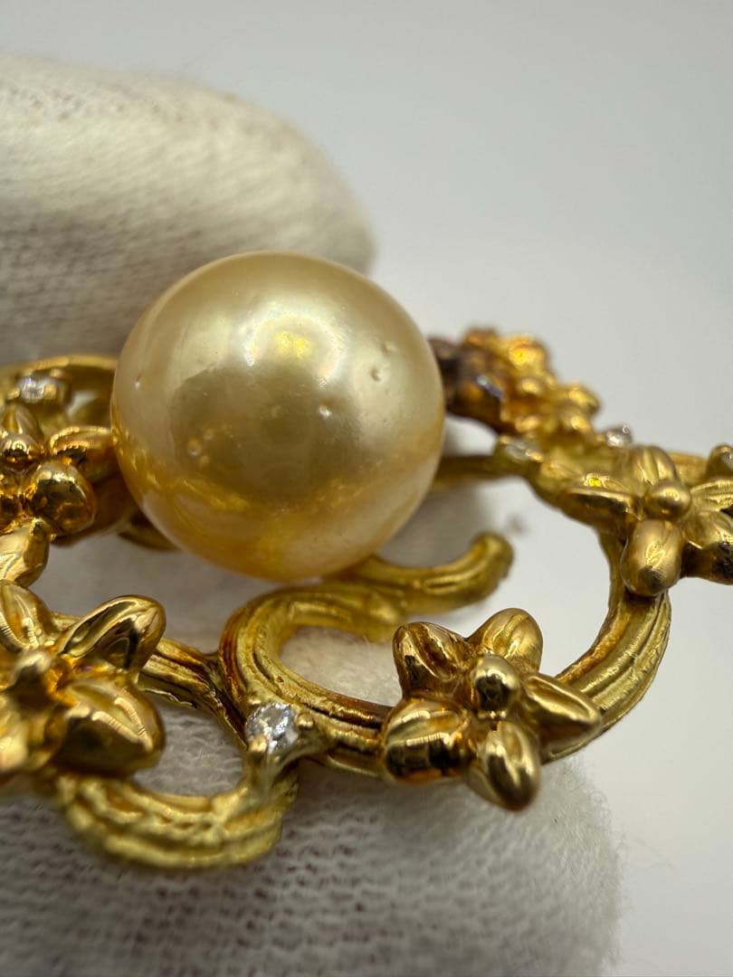 K18 パール ペンダントトップ 花/リースデザイン ダイヤ 一部変色あり