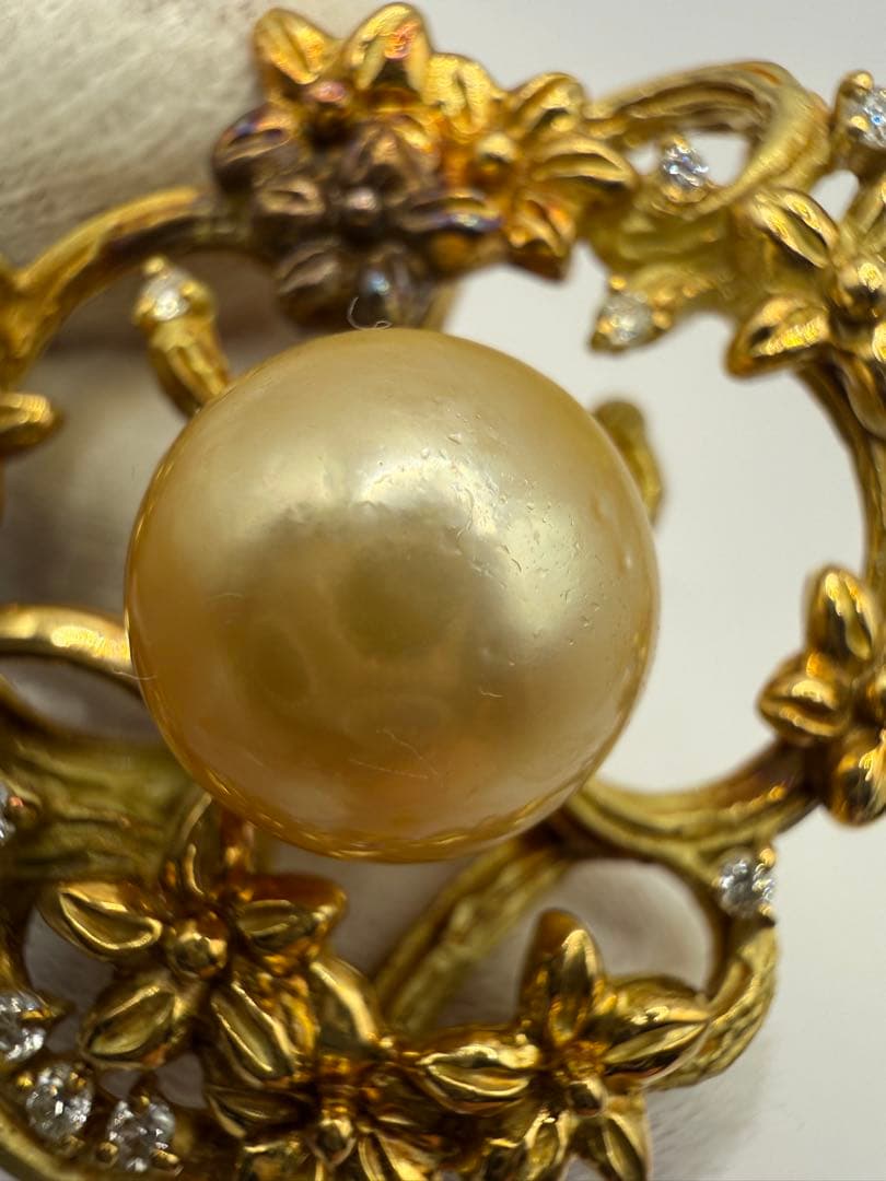 K18 パール ペンダントトップ 花/リースデザイン ダイヤ 一部変色あり