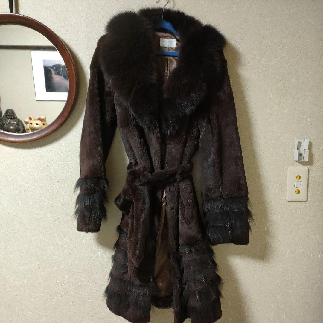 リアルファーフリルデザイン 毛皮コート ダークブラウン