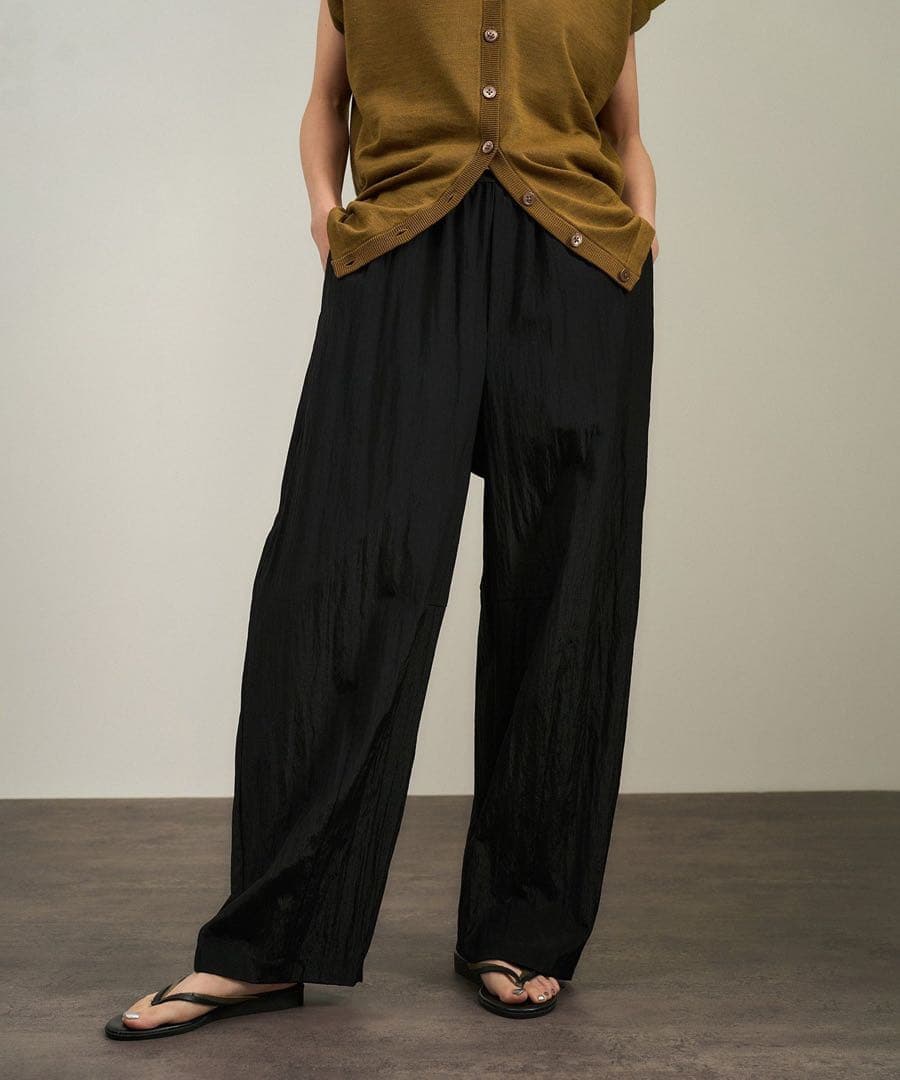 SALON adam et rope' ウールナイロンワッシャーパンツ ブラック