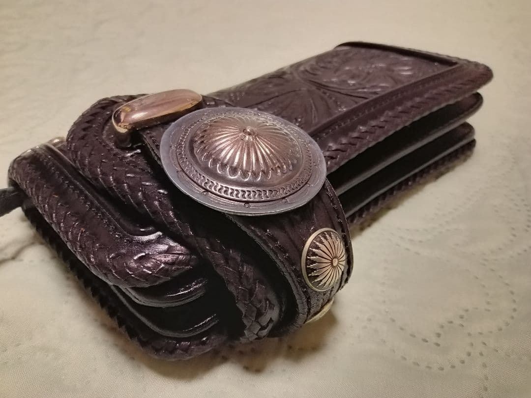 ★mamakin カービングウォレットカスタム革レザー/革フック＆ループコンチョ