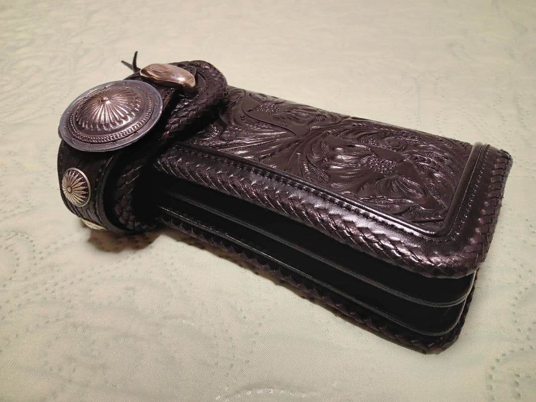 ★mamakin カービングウォレットカスタム革レザー/革フック＆ループコンチョ