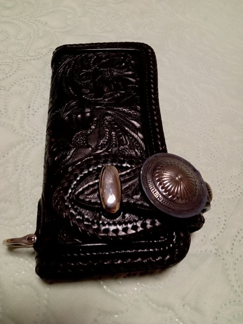 ★mamakin カービングウォレットカスタム革レザー/革フック＆ループコンチョ