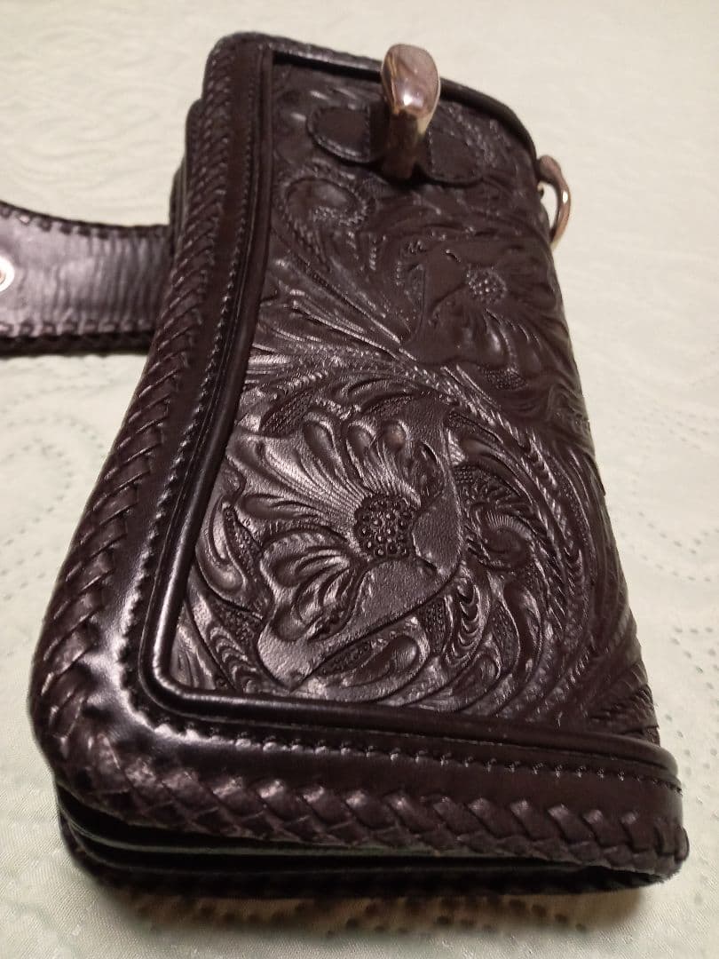 ★mamakin カービングウォレットカスタム革レザー/革フック＆ループコンチョ