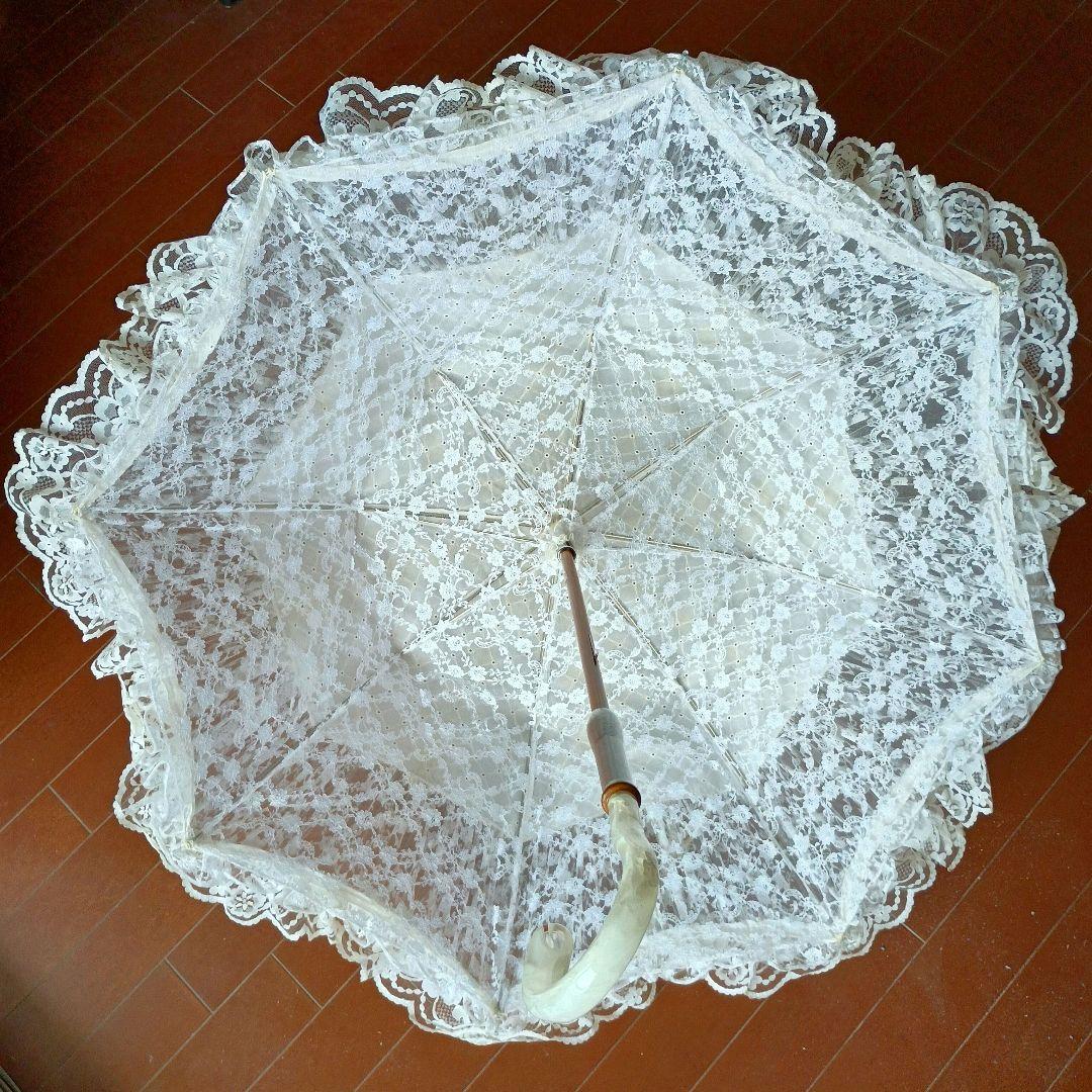 レース付きホワイト傘 八角形　ヴィクトリアンメイデン