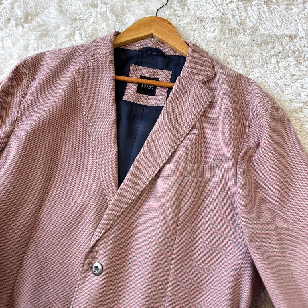 極美品　ヒューゴボス　テーラードジャケット　千鳥　銀ボタン　52 ストレッチ
