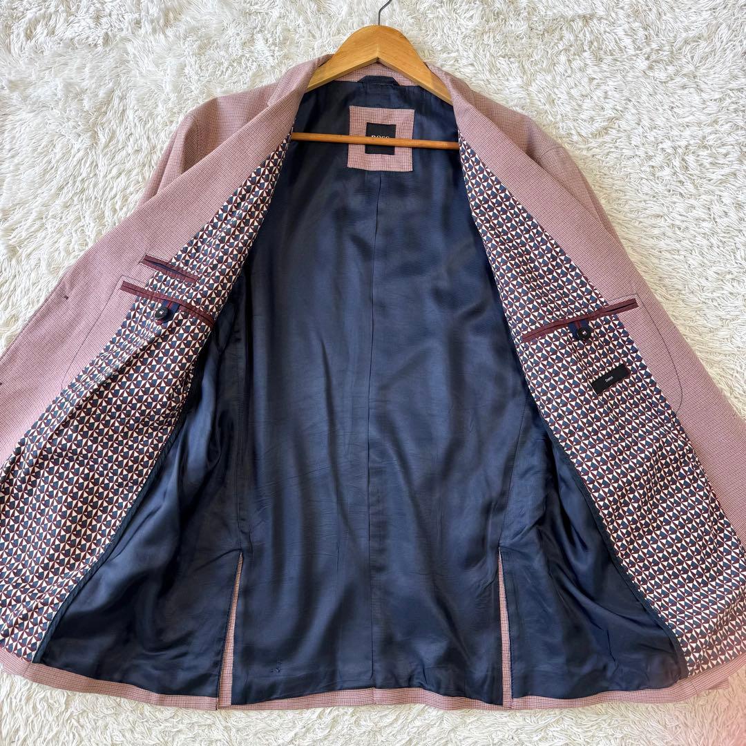 極美品　ヒューゴボス　テーラードジャケット　千鳥　銀ボタン　52 ストレッチ