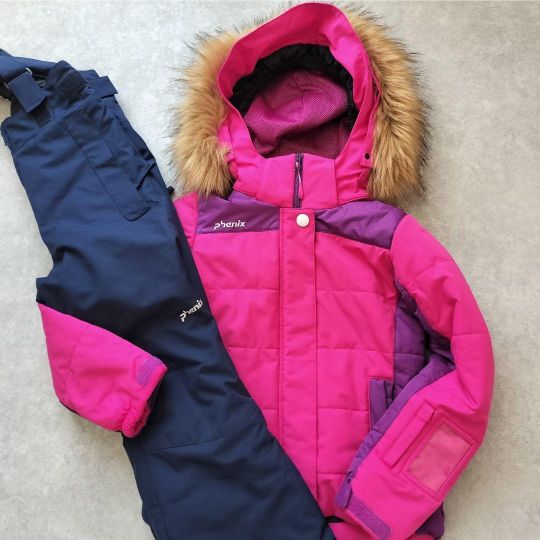 【美品】Phenix スキーウェア 女の子140 130上下 ファー ピンク紺