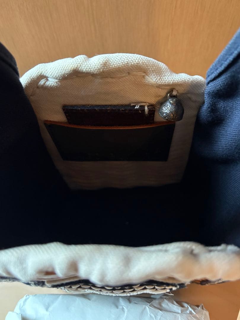 エバゴス　ebagos お買い物バッグ　Eワッペン　ネイビー　鏡付き