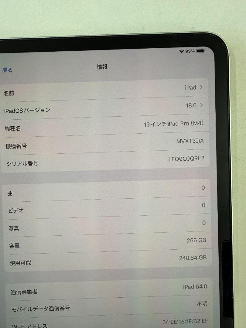 美品 Apple iPad Pro 256㎇ M4 Cellular 13インチ