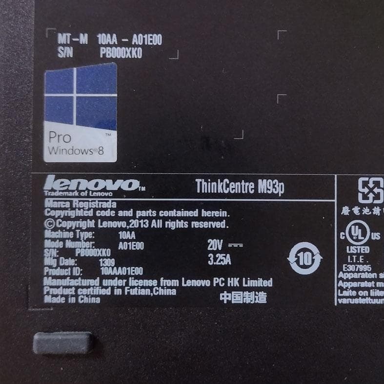 ミニPC lenovo ThinkCentre M93p 8GB SSD128GB