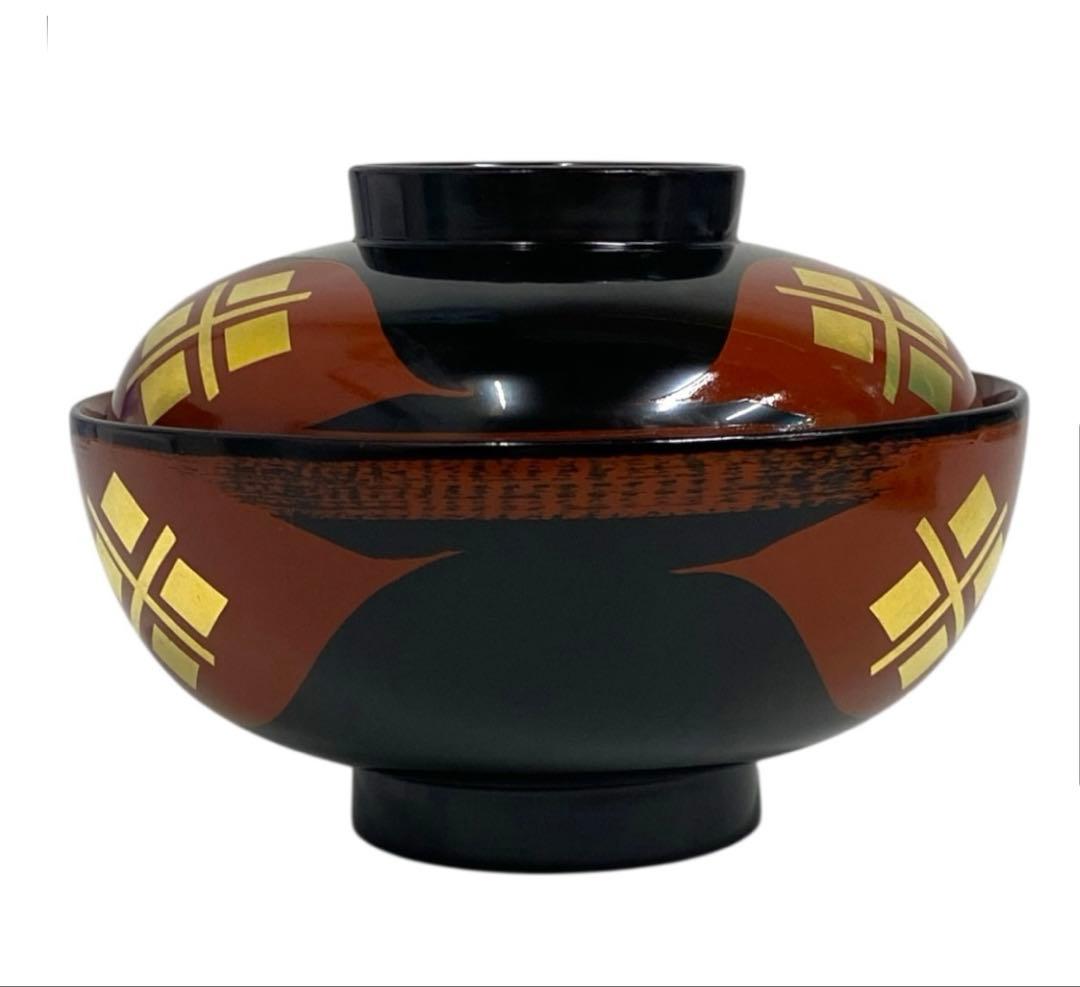 未使用品　秀衡塗　丸三漆器　蓋付き　汁椀　5客セット　25カ124