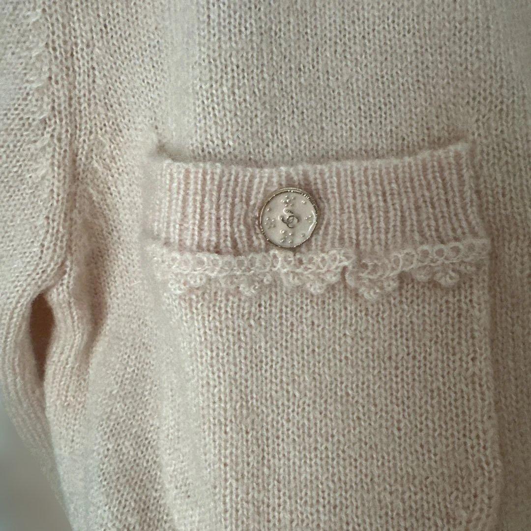 シャネル　ピンクニットジャケット レーストリム付き