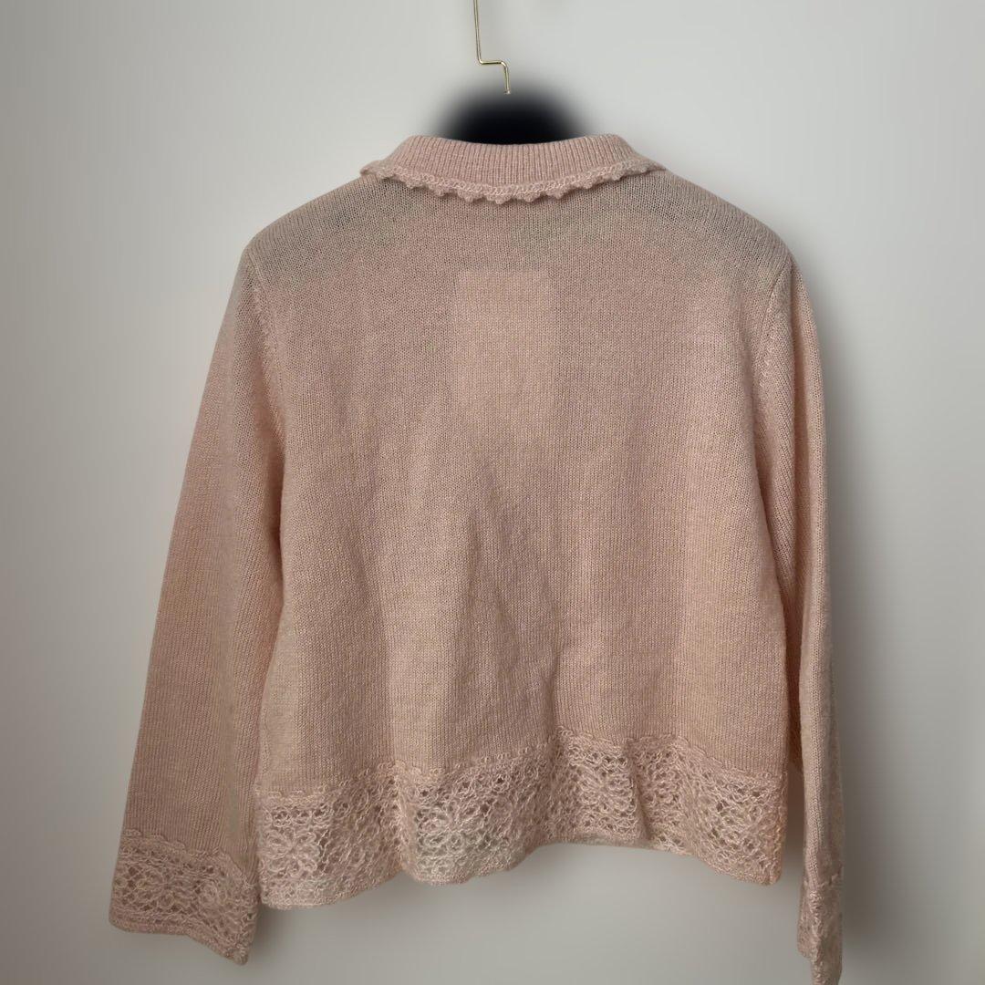 シャネル　ピンクニットジャケット レーストリム付き