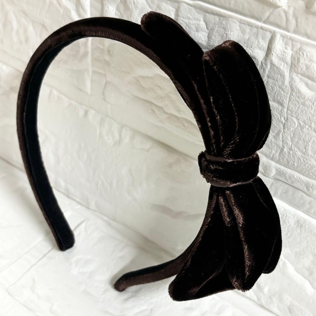 【美品】ALEXANDRE DE PARIS ベロアリボンカチューシャ　ブラウン