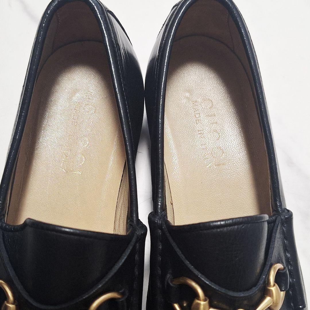 GUCCI グッチ ローファー 23 ホースビット ゴールド レザー ブラック