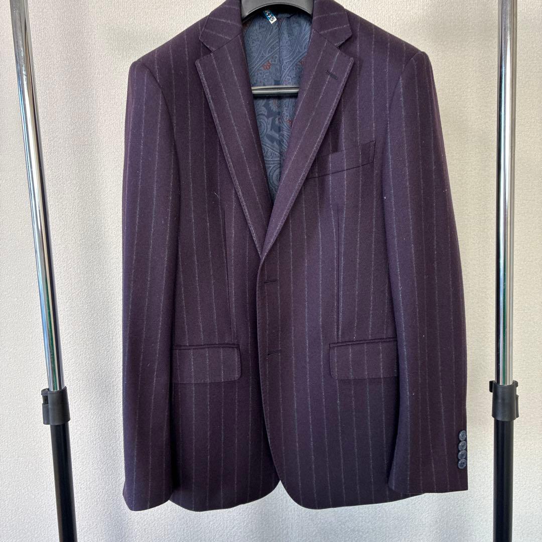 エトロ　ダークパープル チョークストライプ ビジネススーツ　48サイズ
