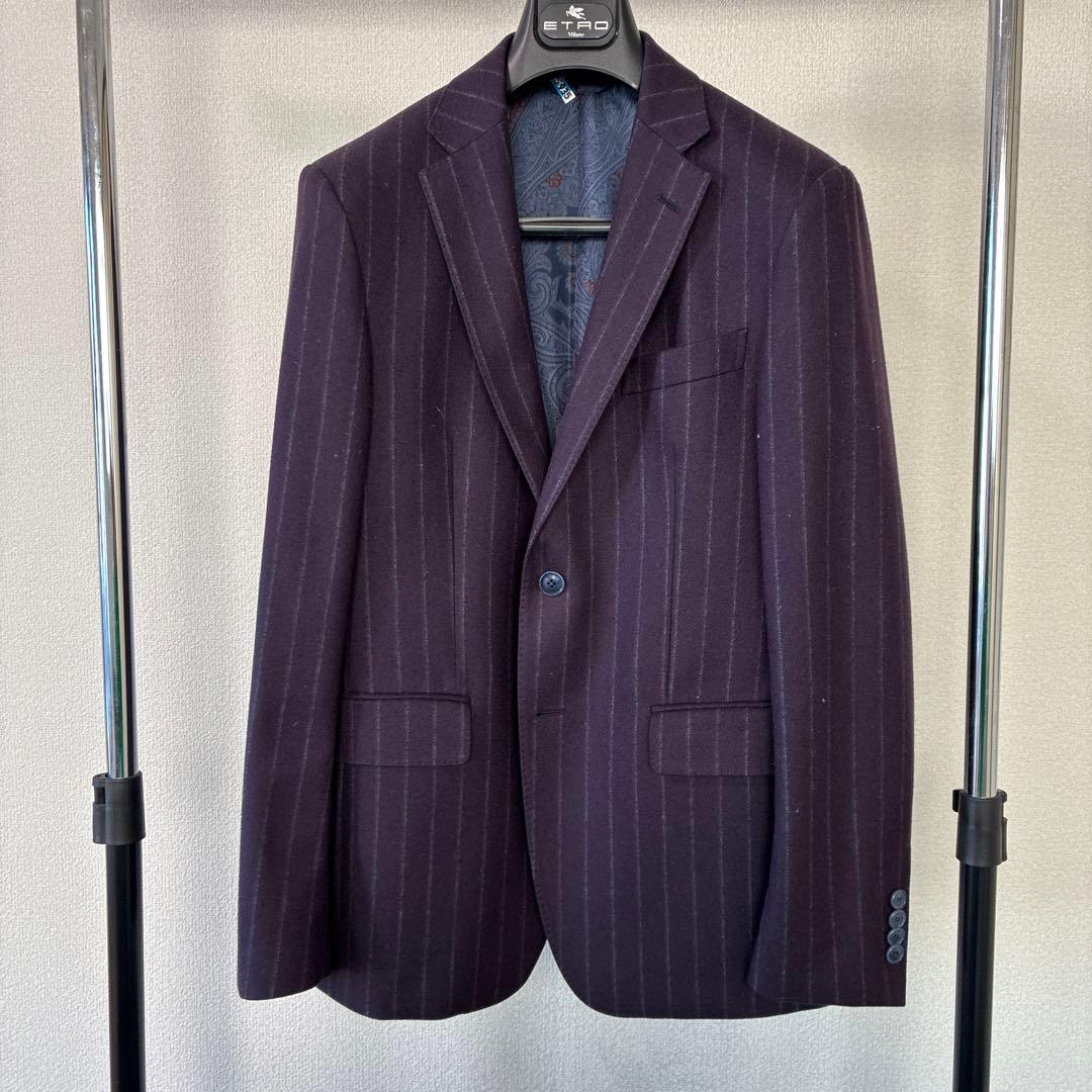 エトロ　ダークパープル チョークストライプ ビジネススーツ　48サイズ