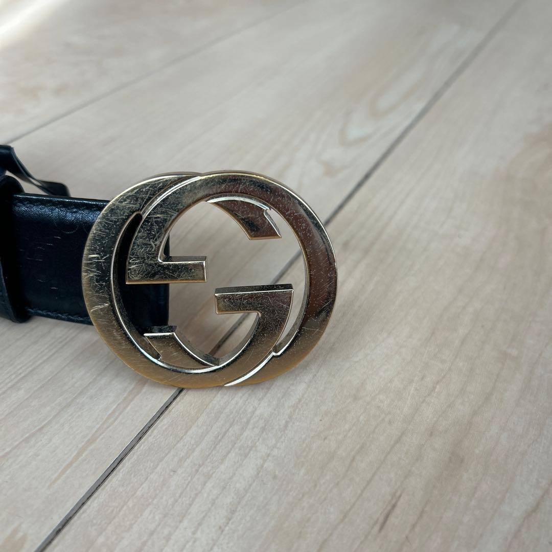 GUCCI 黒 レザー ベルト ダブルGロゴ