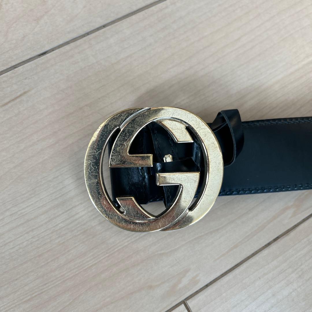 GUCCI 黒 レザー ベルト ダブルGロゴ