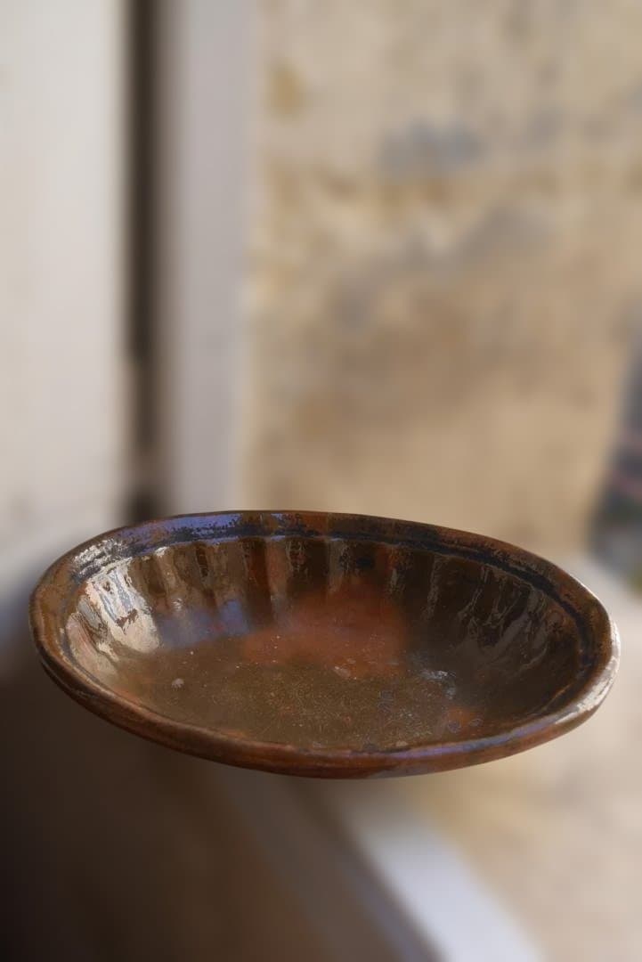 フランス19世紀　茶釉オーバル深皿　西洋民藝　古道具坂田