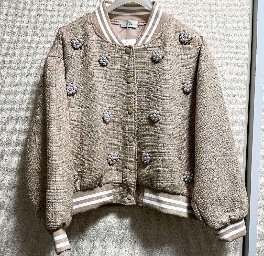Myu ミュー パールフラワーツイードブルゾン