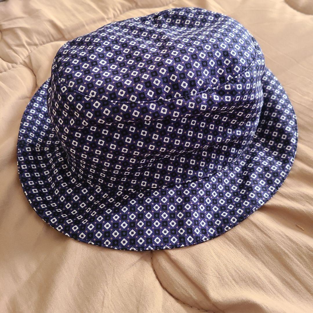HERMES　エルメス　ハット　帽子　ネイビー　小紋　頭周り60　美品