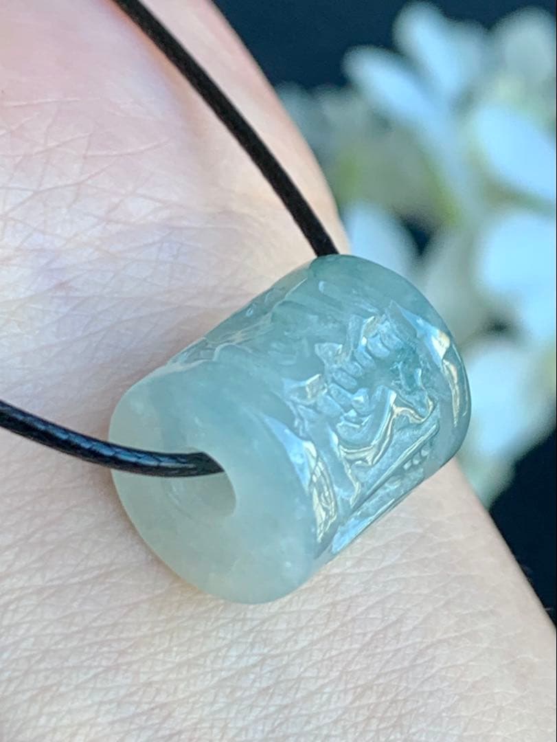 ☘本翡翠　氷種❄️六字真言　ルース⭐️路路通⭐️ネックレス　新品　0154