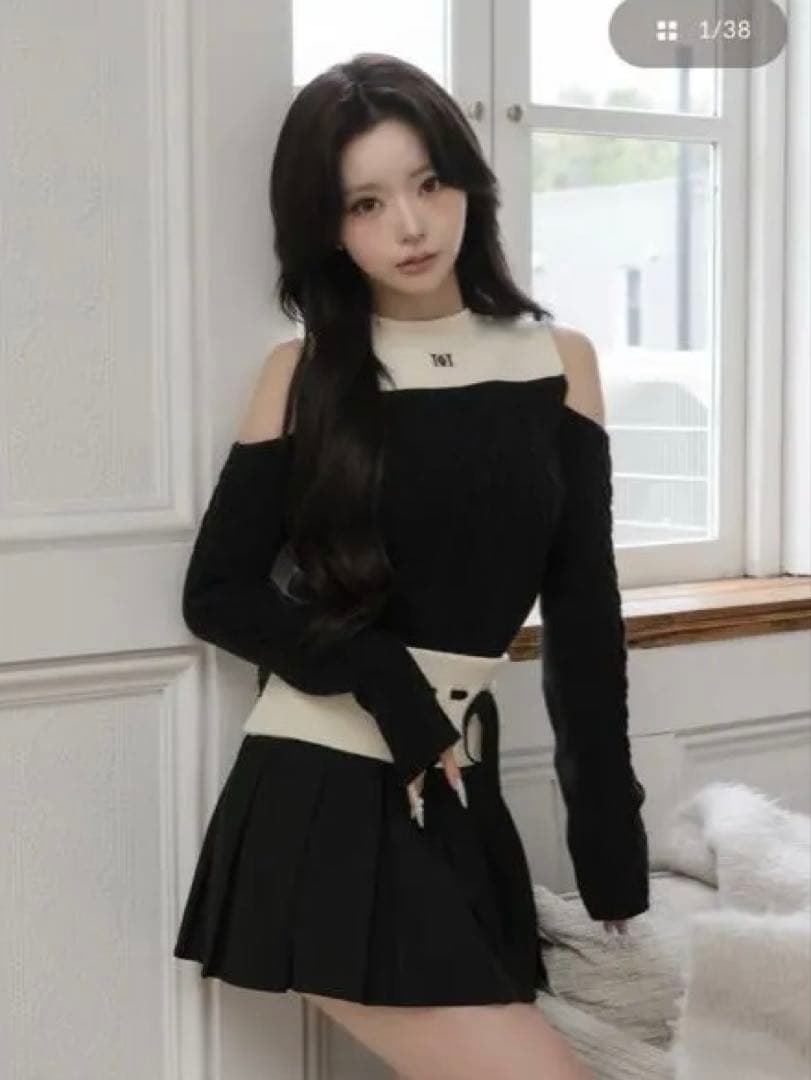 ダーリッチ ショルダーオープンニットセットアップ ブラック