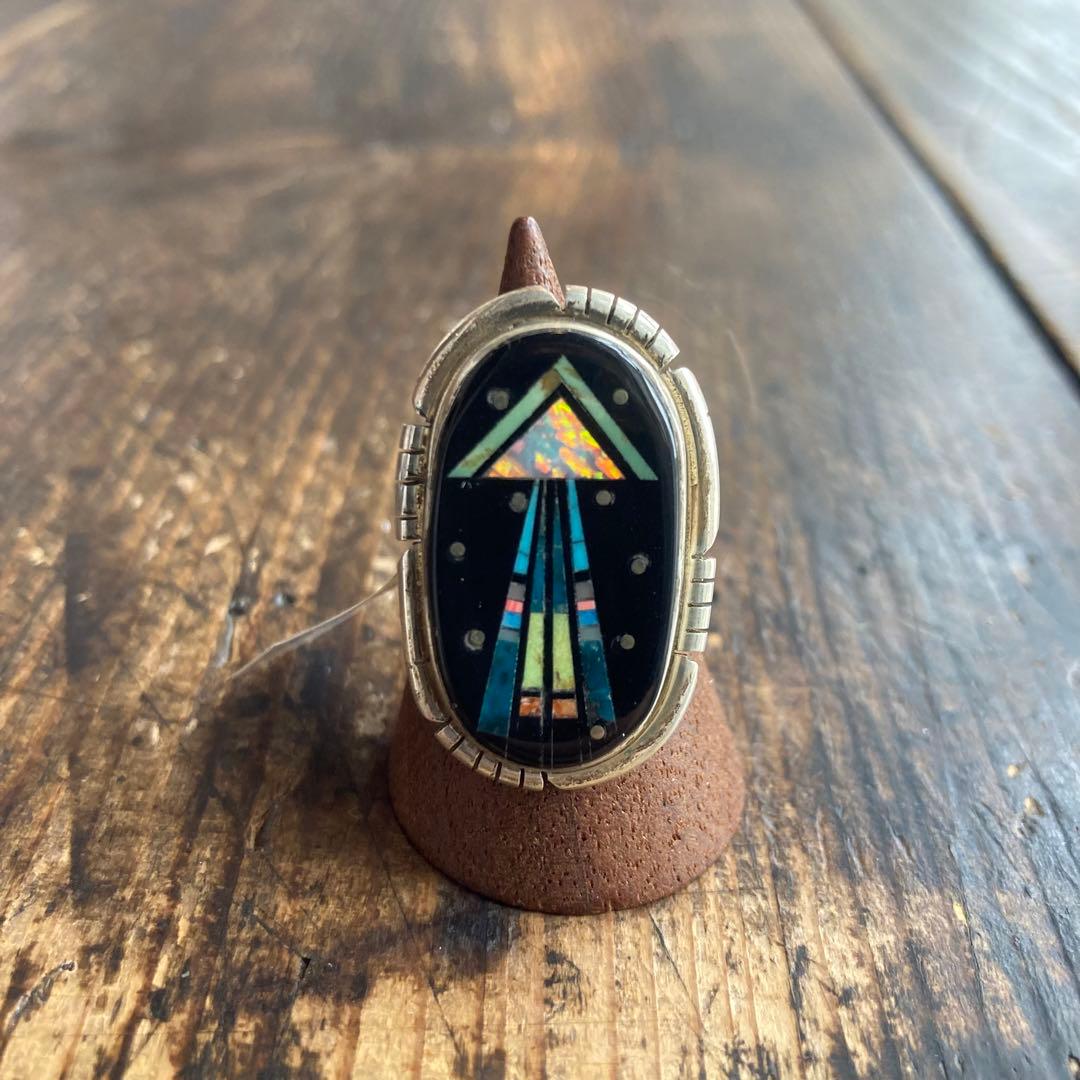 新品 インディアンジュエリー ナバホ ギルバートスミス インレイ シルバーリング