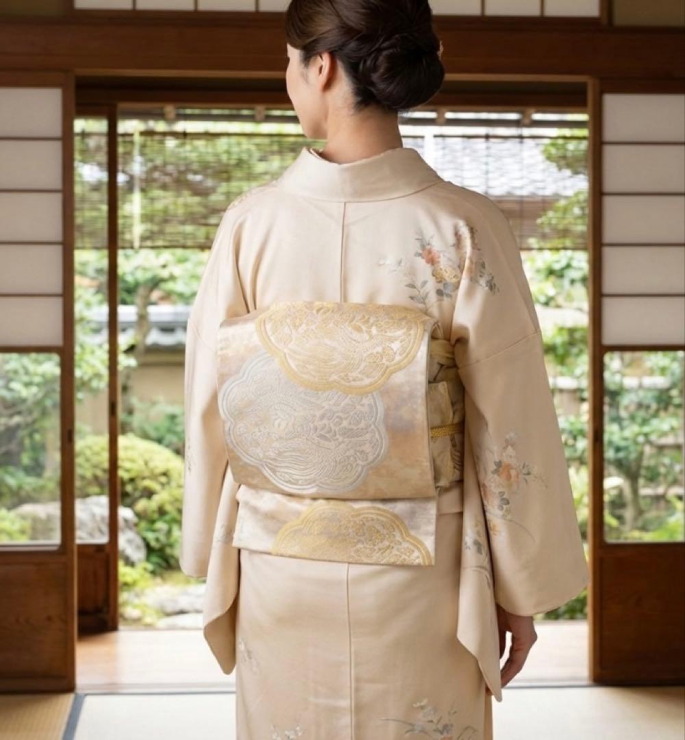 留袖用　袋帯　正絹　金糸　銀糸　フォーマル　お祝い　美品　鶴　亀　刺繍　訪問着