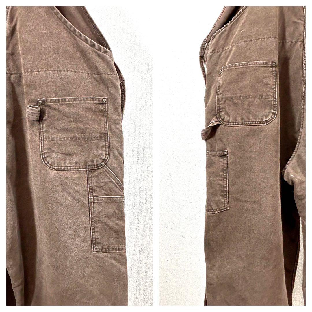 カーハートオーバーオールダブルニーダック地ペインターパンツw50革ロゴ極太古着