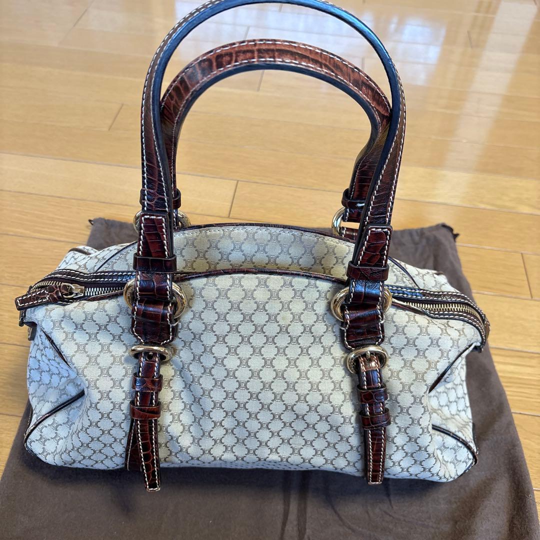 正規品 CELINE ボストンバッグ ベージュｘブラウン マカダム 保存袋