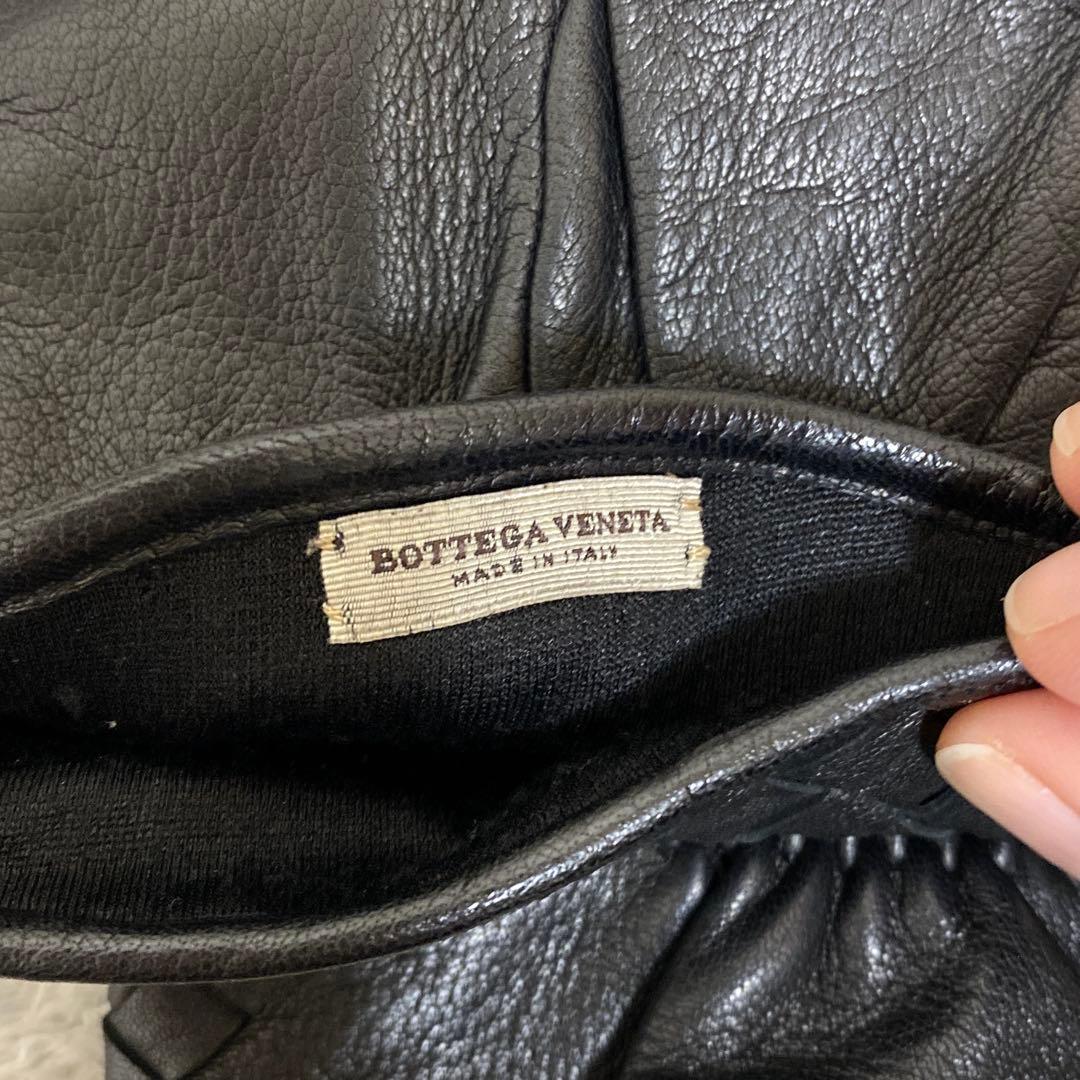 ボッテガヴェネタ レザー編み込みデザイン手袋 ブラック