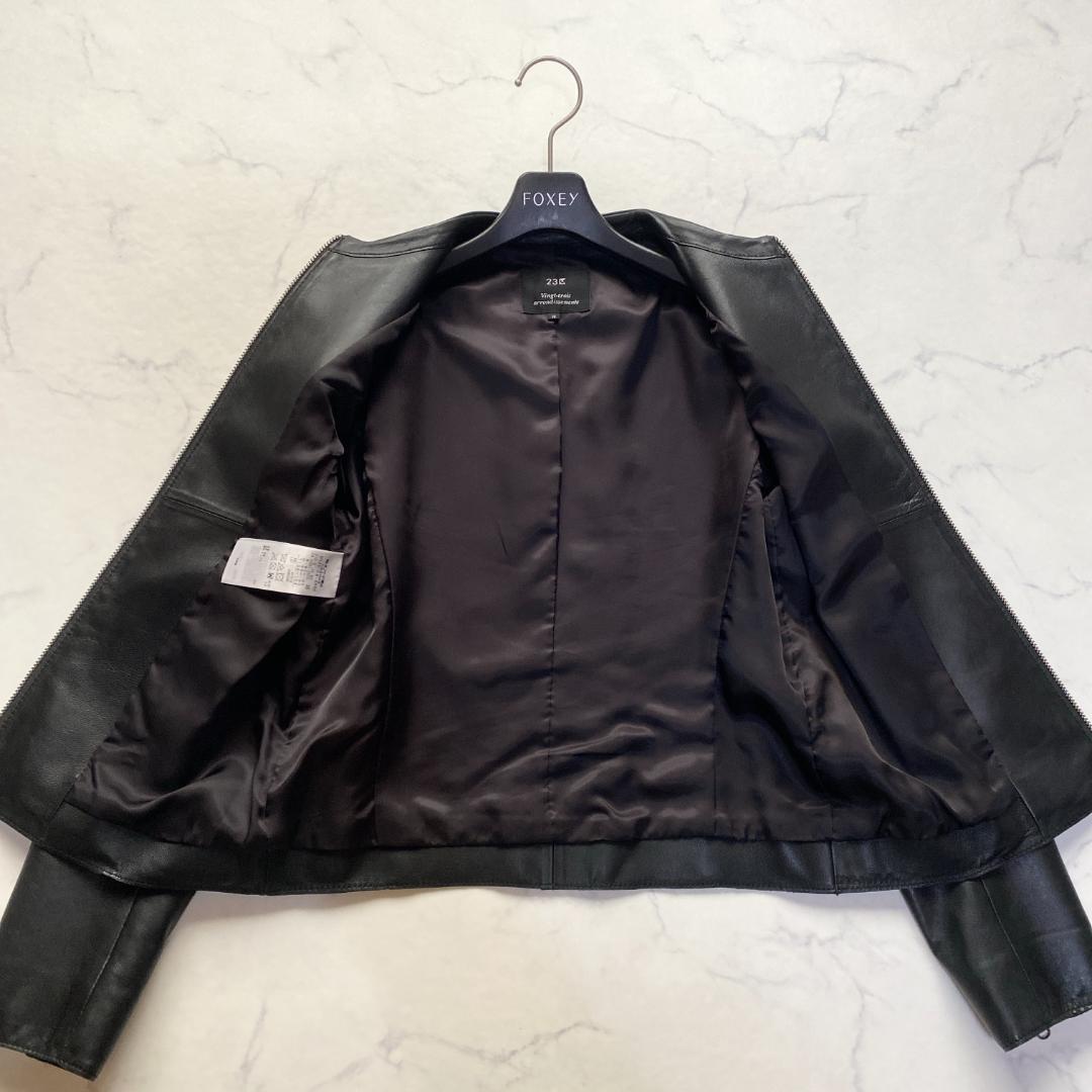 23区 シープレザージャケット ノーカラー 黒 38