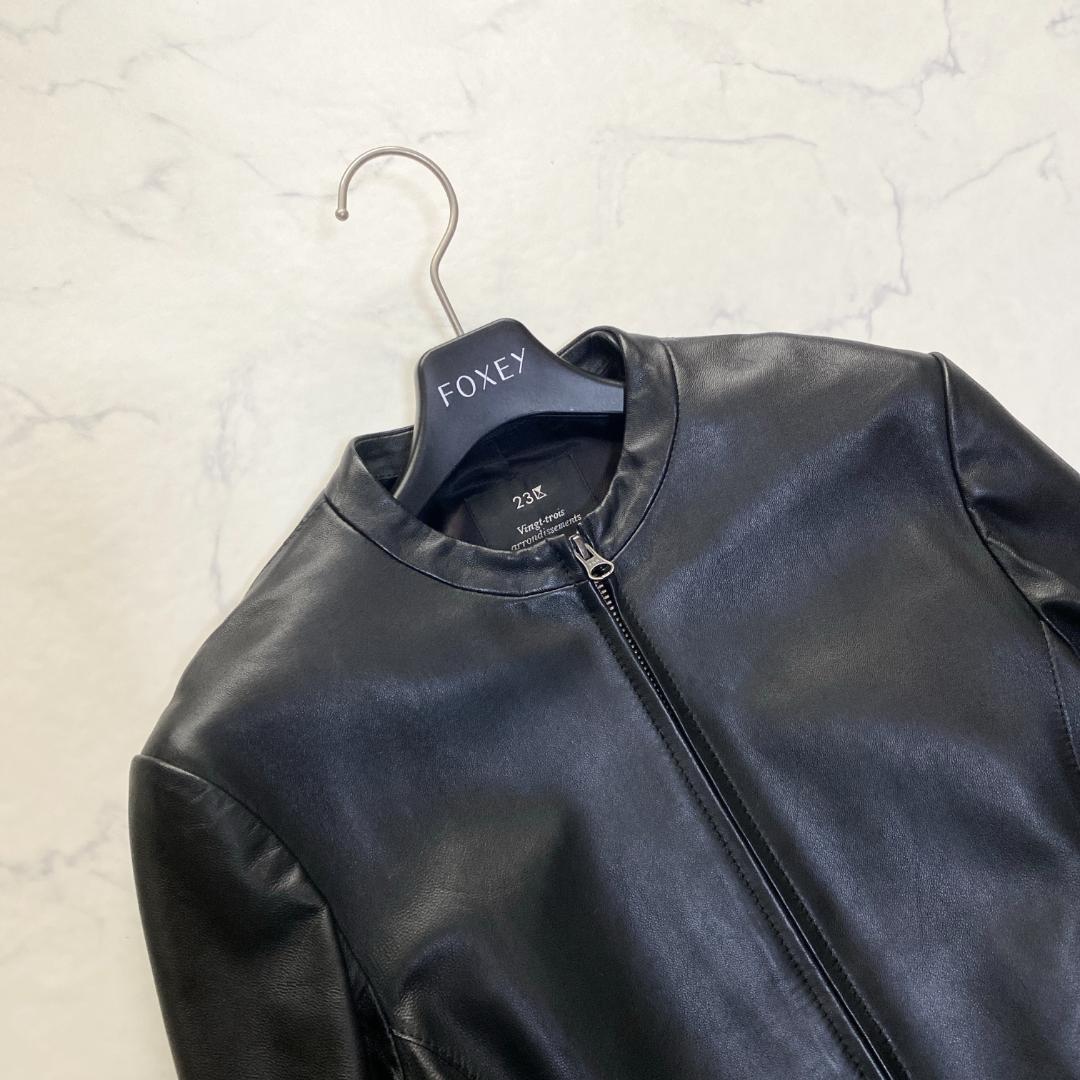 23区 シープレザージャケット ノーカラー 黒 38